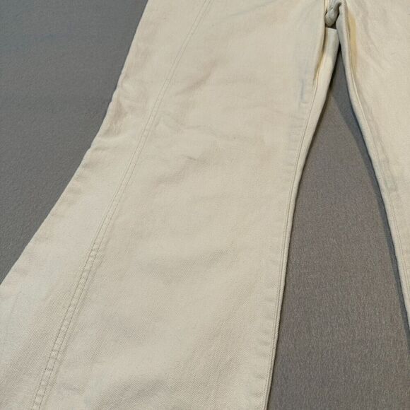 Free People Wide Leg Jeans Womens 30 Cream Ivory High Rise Denim Seam Accent - Picture 9 of 15